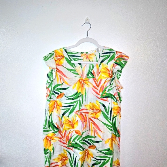 Nicole Miller Dresses & Skirts - Nicole Miller | Linen Tropical Floral Print V-Neck Shift Mini